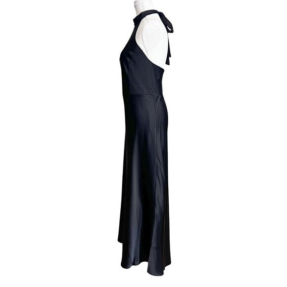 NWT JOIE BLACK SATIN HALTER OPEN BACK LONG EVENING DRESS - XL - Picture 1 of 12